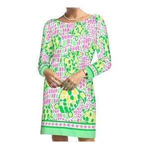 Barbara Gerwit Retro Pastel Dress Turtles Stretch 3/4 Sleeve cotton sz XL NWT